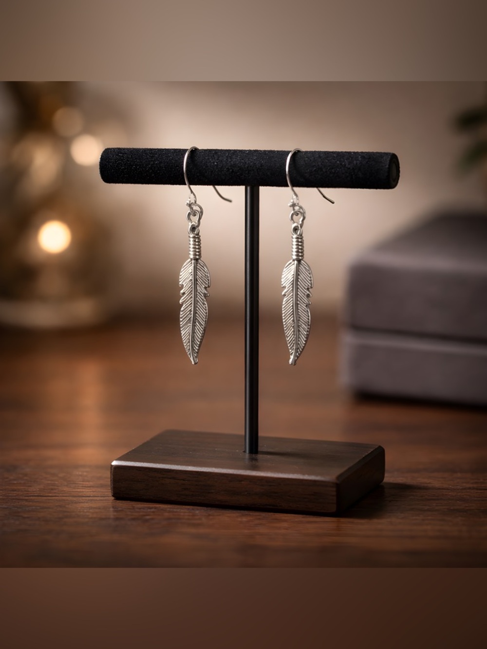 Dainty Silver Feather Dangle Earrings - Hypoallergenic Hooks